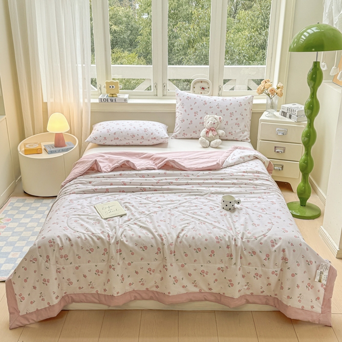 91家纺网 家纺一手货源 找家纺 憨豆家纺 2025新款双面全棉夏被可机洗小清新纯棉夏被薄被芯空调被子夏凉被 花香谷