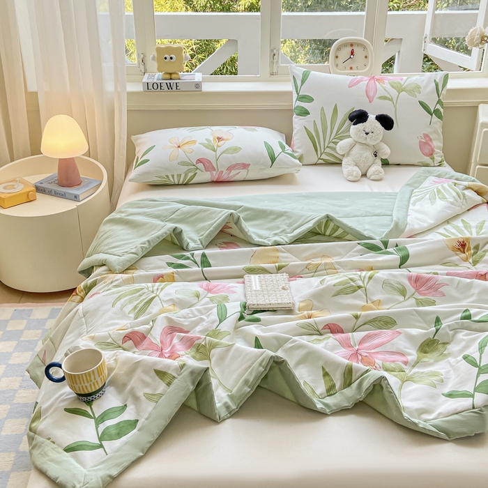 91家纺网 家纺一手货源 找家纺 憨豆家纺 2025新款双面全棉夏被可机洗小清新纯棉夏被薄被芯空调被子夏凉被 花之恋