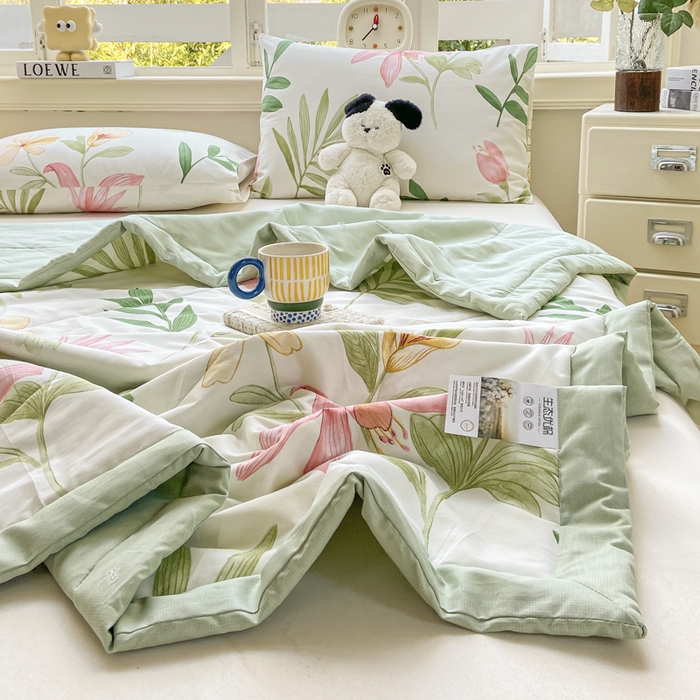 91家纺网 家纺一手货源 找家纺 憨豆家纺 2025新款双面全棉夏被可机洗小清新纯棉夏被薄被芯空调被子夏凉被 花之恋