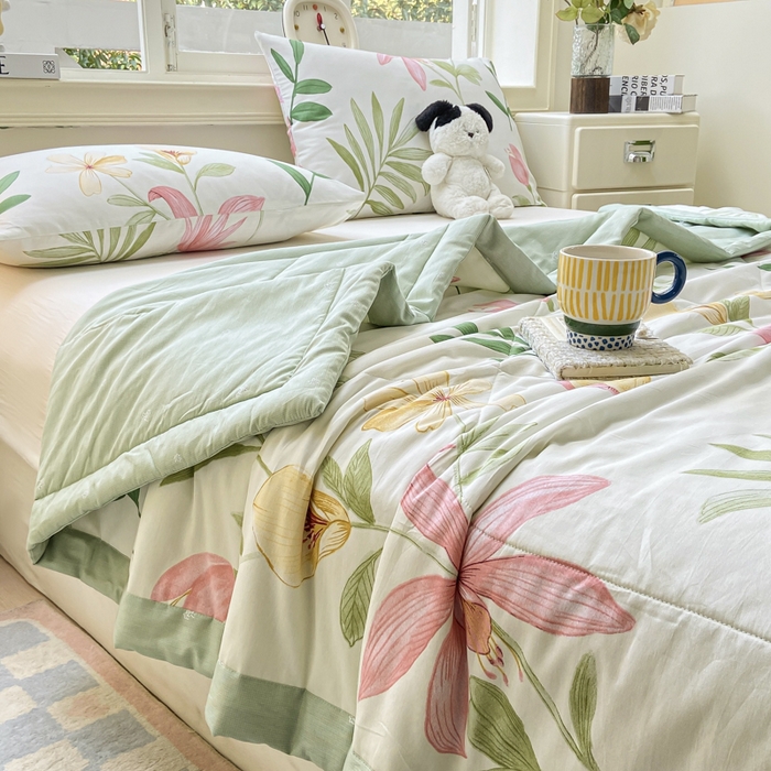 91家纺网 家纺一手货源 找家纺 憨豆家纺 2025新款双面全棉夏被可机洗小清新纯棉夏被薄被芯空调被子夏凉被 花之恋