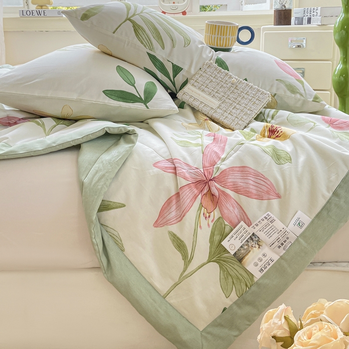 91家纺网 家纺一手货源 找家纺 憨豆家纺 2025新款双面全棉夏被可机洗小清新纯棉夏被薄被芯空调被子夏凉被 花之恋