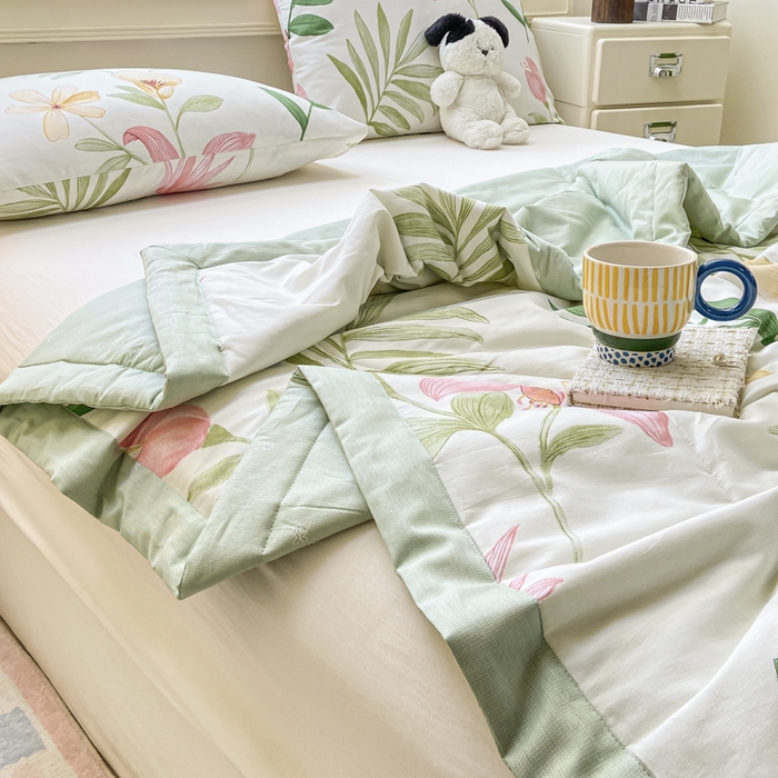 91家纺网 家纺一手货源 找家纺 憨豆家纺 2025新款双面全棉夏被可机洗小清新纯棉夏被薄被芯空调被子夏凉被 花之恋