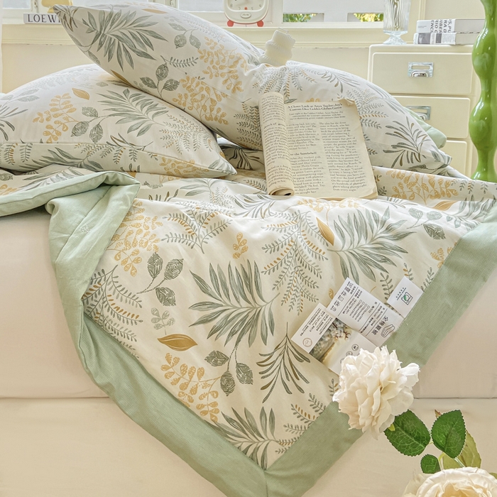 91家纺网 家纺一手货源 找家纺 憨豆家纺 2025新款双面全棉夏被可机洗小清新纯棉夏被薄被芯空调被子夏凉被 花影轻颜