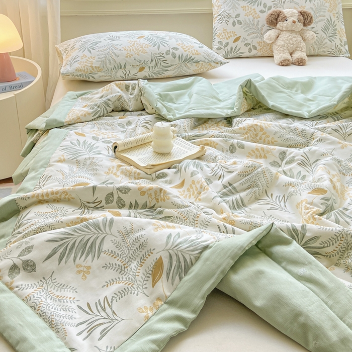 91家纺网 家纺一手货源 找家纺 憨豆家纺 2025新款双面全棉夏被可机洗小清新纯棉夏被薄被芯空调被子夏凉被 花影轻颜