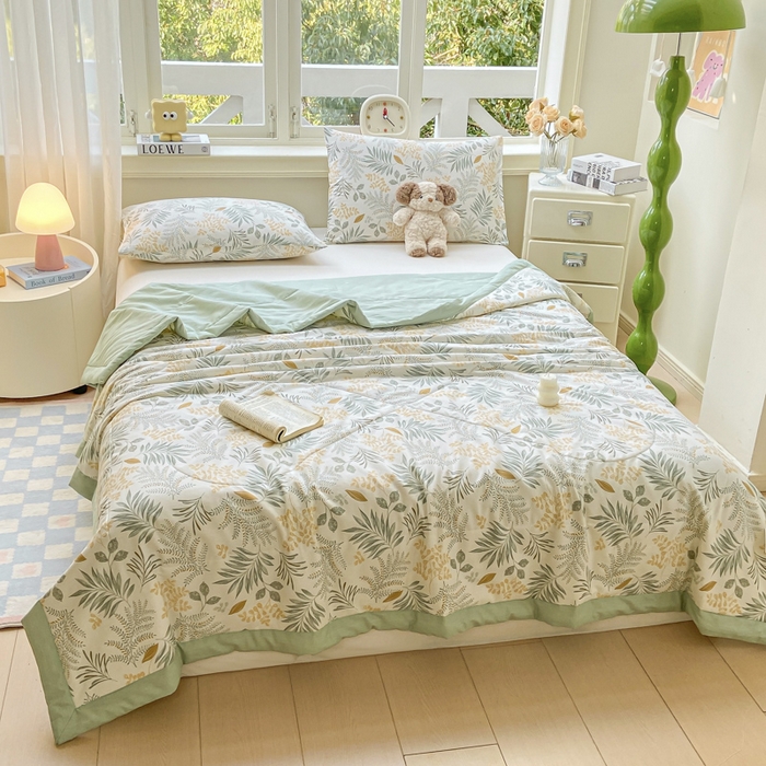 91家纺网 家纺一手货源 找家纺 憨豆家纺 2025新款双面全棉夏被可机洗小清新纯棉夏被薄被芯空调被子夏凉被 花影轻颜