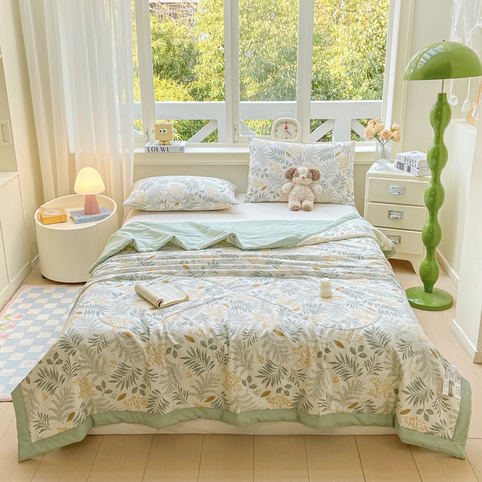 91家纺网 家纺一手货源 找家纺 憨豆家纺 2025新款双面全棉夏被可机洗小清新纯棉夏被薄被芯空调被子夏凉被 花影轻颜