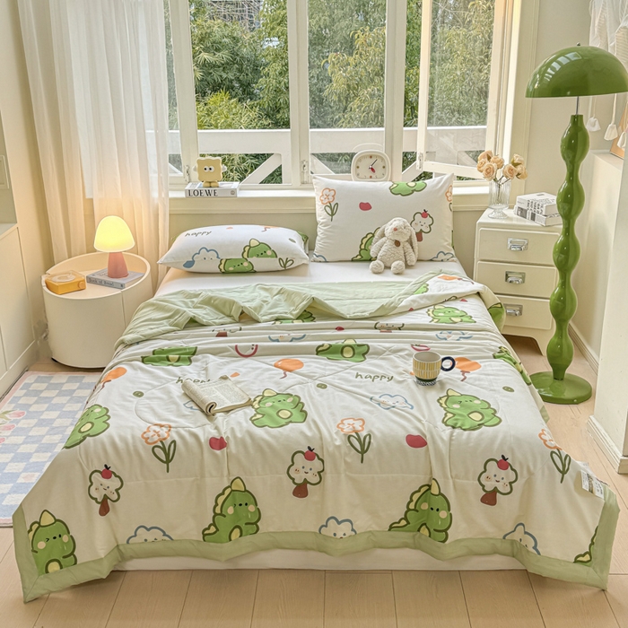 91家纺网 家纺一手货源 找家纺 憨豆家纺 2025新款双面全棉夏被可机洗小清新纯棉夏被薄被芯空调被子夏凉被 恐龙日记