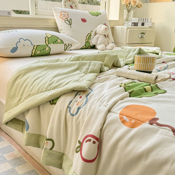 91家纺网 家纺一手货源 找家纺 憨豆家纺 2025新款双面全棉夏被可机洗小清新纯棉夏被薄被芯空调被子夏凉被 恐龙日记