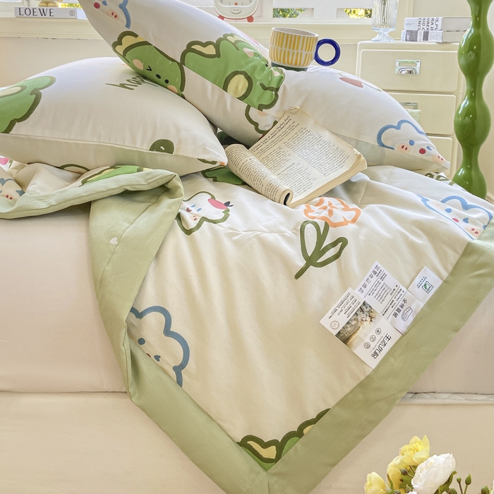 91家纺网 家纺一手货源 找家纺 憨豆家纺 2025新款双面全棉夏被可机洗小清新纯棉夏被薄被芯空调被子夏凉被 恐龙日记