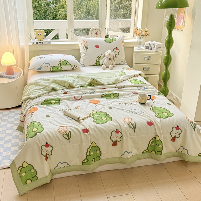 91家纺网 家纺一手货源 找家纺 憨豆家纺 2025新款双面全棉夏被可机洗小清新纯棉夏被薄被芯空调被子夏凉被 恐龙日记