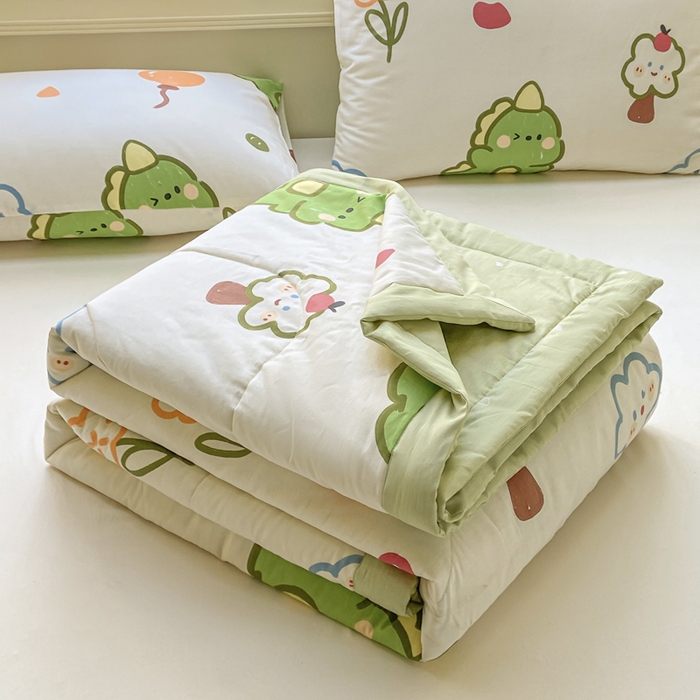憨豆家纺 2025新款双面全棉夏被可机洗小清新纯棉夏被薄被芯空调被子夏凉被 恐龙日记
