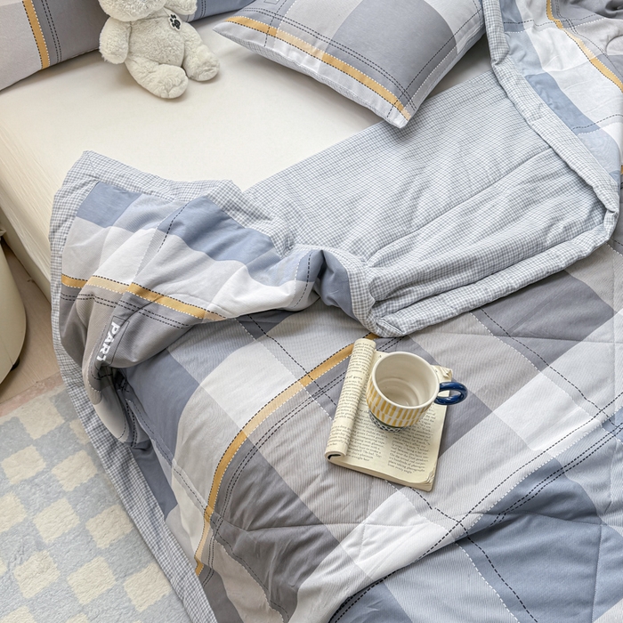 91家纺网 家纺一手货源 找家纺 憨豆家纺 2025新款双面全棉夏被可机洗小清新纯棉夏被薄被芯空调被子夏凉被 简格