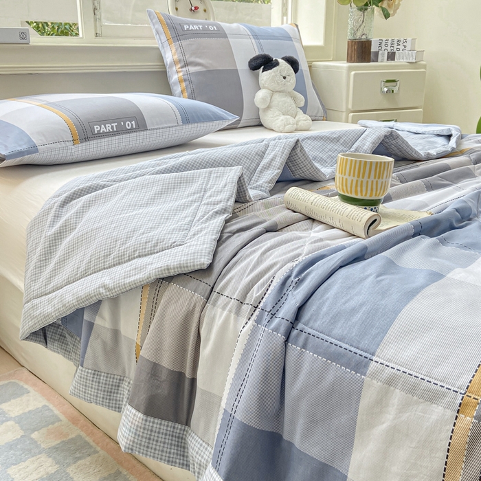 91家纺网 家纺一手货源 找家纺 憨豆家纺 2025新款双面全棉夏被可机洗小清新纯棉夏被薄被芯空调被子夏凉被 简格