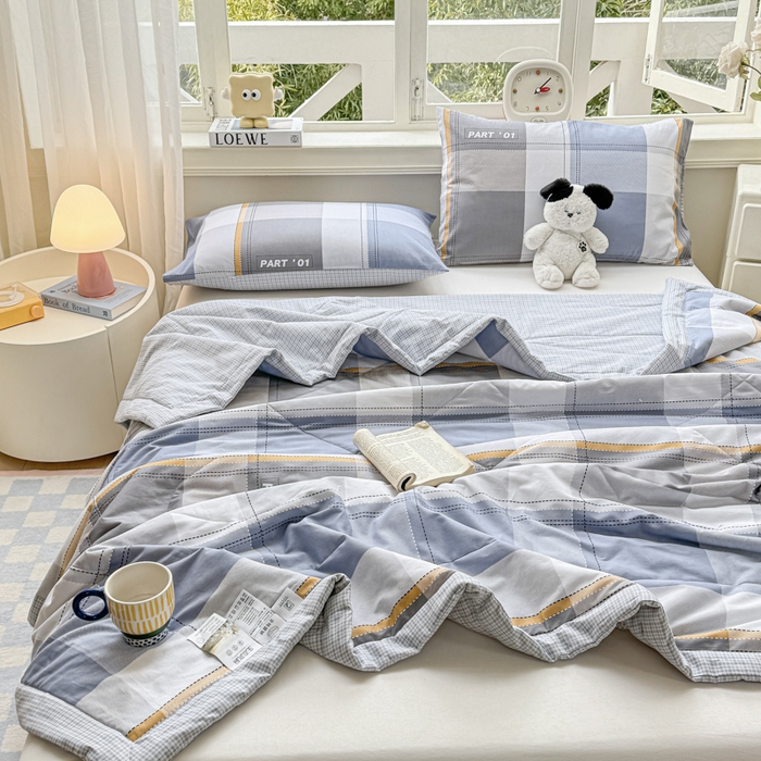 91家纺网 家纺一手货源 找家纺 憨豆家纺 2025新款双面全棉夏被可机洗小清新纯棉夏被薄被芯空调被子夏凉被 简格