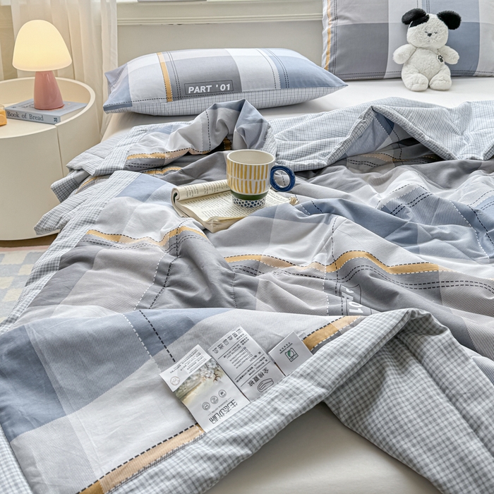 91家纺网 家纺一手货源 找家纺 憨豆家纺 2025新款双面全棉夏被可机洗小清新纯棉夏被薄被芯空调被子夏凉被 简格