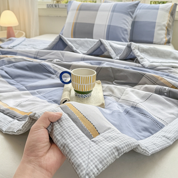 91家纺网 家纺一手货源 找家纺 憨豆家纺 2025新款双面全棉夏被可机洗小清新纯棉夏被薄被芯空调被子夏凉被 简格