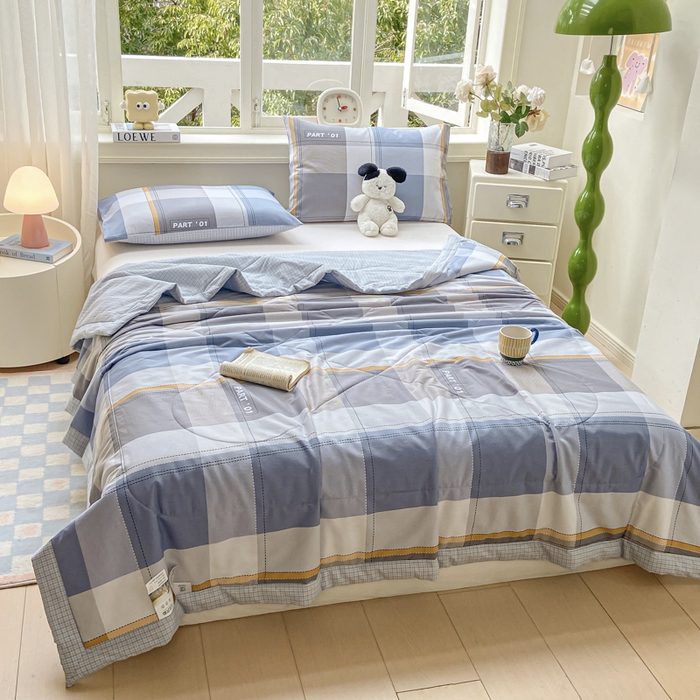 91家纺网 家纺一手货源 找家纺 憨豆家纺 2025新款双面全棉夏被可机洗小清新纯棉夏被薄被芯空调被子夏凉被 简格