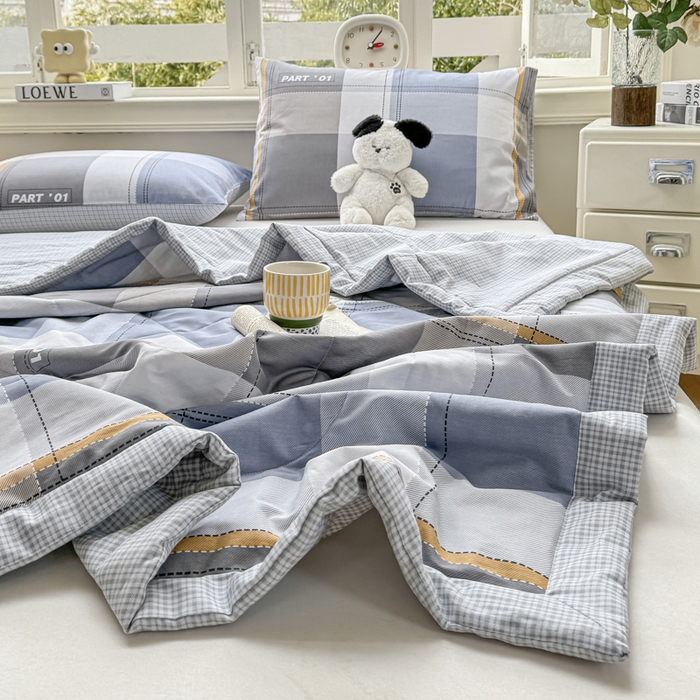 91家纺网 家纺一手货源 找家纺 憨豆家纺 2025新款双面全棉夏被可机洗小清新纯棉夏被薄被芯空调被子夏凉被 简格