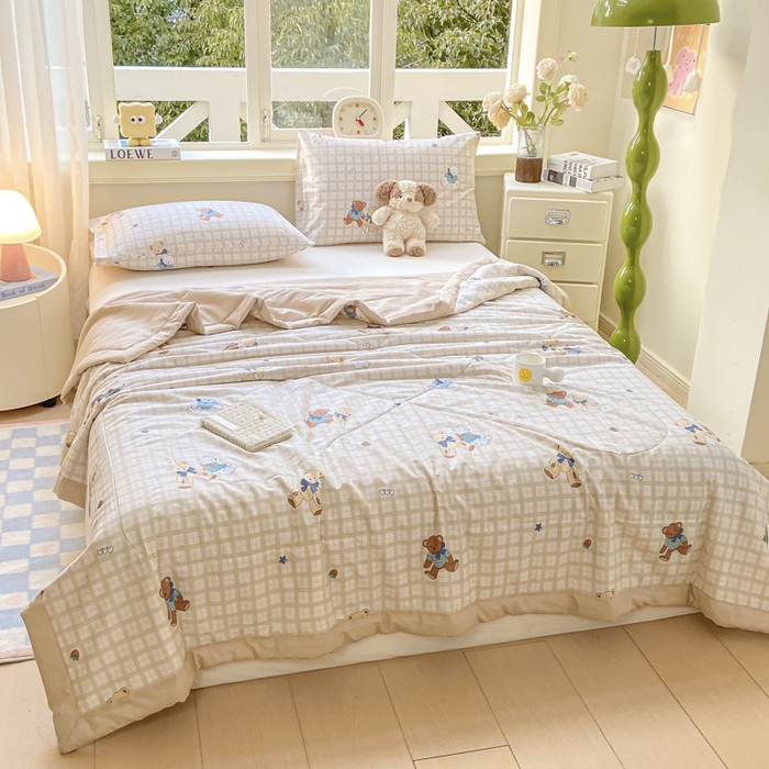 91家纺网 家纺一手货源 找家纺 憨豆家纺 2025新款双面全棉夏被可机洗小清新纯棉夏被薄被芯空调被子夏凉被 卡布奇诺