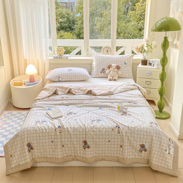 91家纺网 家纺一手货源 找家纺 憨豆家纺 2025新款双面全棉夏被可机洗小清新纯棉夏被薄被芯空调被子夏凉被 卡布奇诺