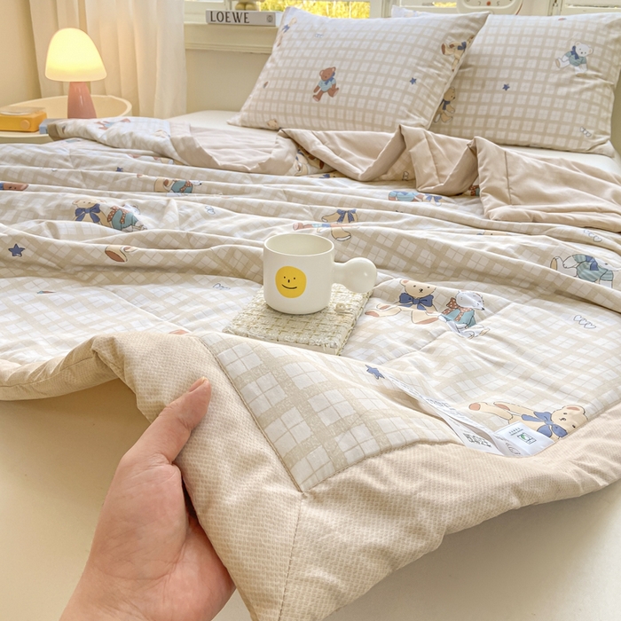 91家纺网 家纺一手货源 找家纺 憨豆家纺 2025新款双面全棉夏被可机洗小清新纯棉夏被薄被芯空调被子夏凉被 卡布奇诺