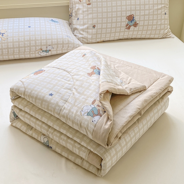 憨豆家纺 2025新款双面全棉夏被可机洗小清新纯棉夏被薄被芯空调被子夏凉被 卡布奇诺