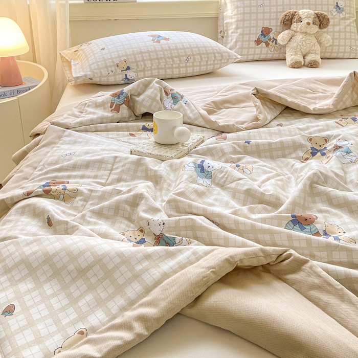 91家纺网 家纺一手货源 找家纺 憨豆家纺 2025新款双面全棉夏被可机洗小清新纯棉夏被薄被芯空调被子夏凉被 卡布奇诺