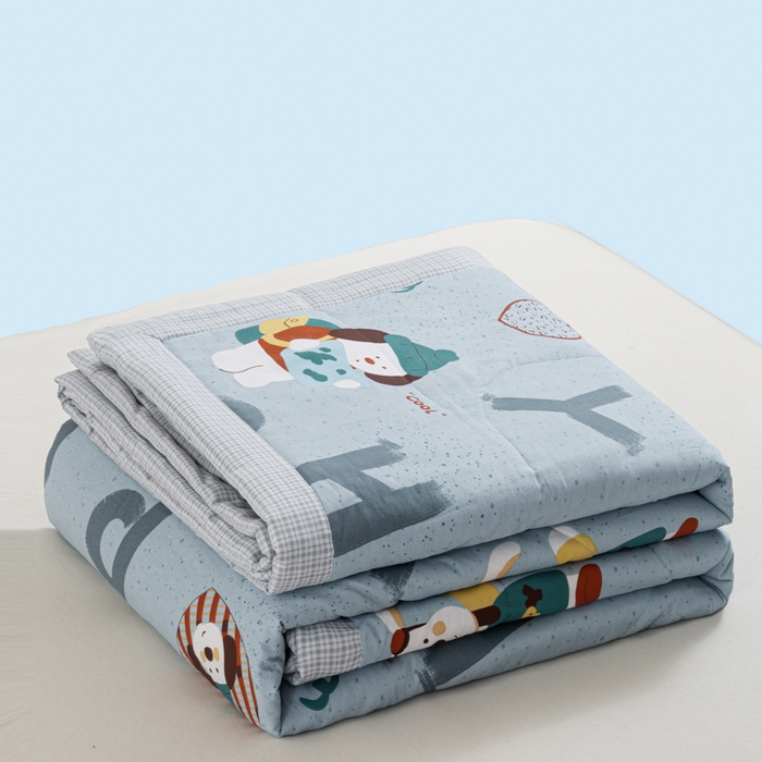 91家纺网 家纺一手货源 找家纺 憨豆家纺 2025新款双面全棉夏被可机洗小清新纯棉夏被薄被芯空调被子夏凉被 蒙奇奇-蓝