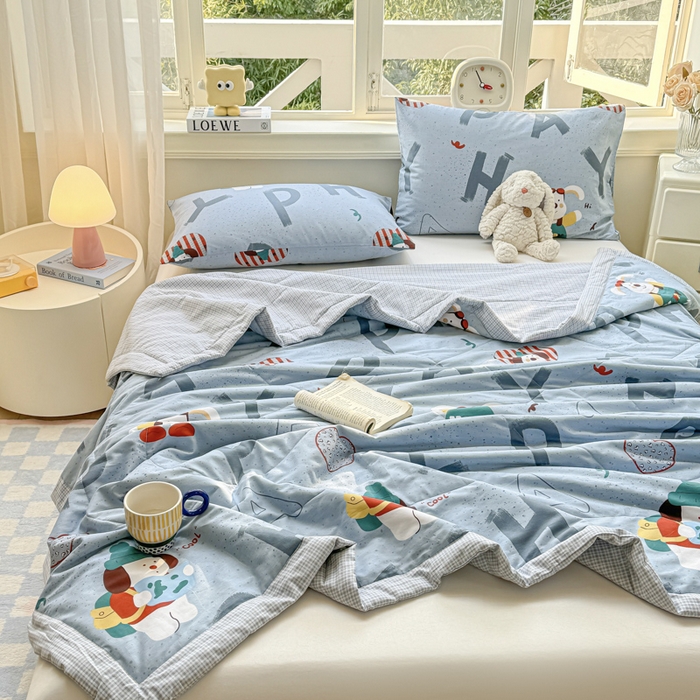 91家纺网 家纺一手货源 找家纺 憨豆家纺 2025新款双面全棉夏被可机洗小清新纯棉夏被薄被芯空调被子夏凉被 蒙奇奇-蓝