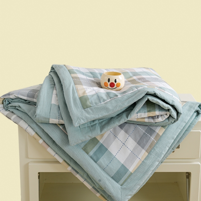 91家纺网 家纺一手货源 找家纺 憨豆家纺 2025新款双面全棉夏被可机洗小清新纯棉夏被薄被芯空调被子夏凉被 绿色格调