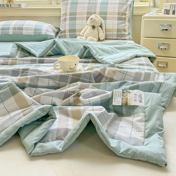 91家纺网 家纺一手货源 找家纺 憨豆家纺 2025新款双面全棉夏被可机洗小清新纯棉夏被薄被芯空调被子夏凉被 绿色格调