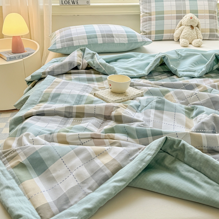 91家纺网 家纺一手货源 找家纺 憨豆家纺 2025新款双面全棉夏被可机洗小清新纯棉夏被薄被芯空调被子夏凉被 绿色格调