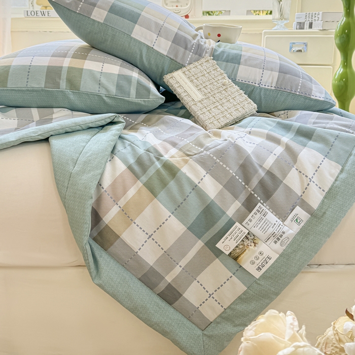91家纺网 家纺一手货源 找家纺 憨豆家纺 2025新款双面全棉夏被可机洗小清新纯棉夏被薄被芯空调被子夏凉被 绿色格调