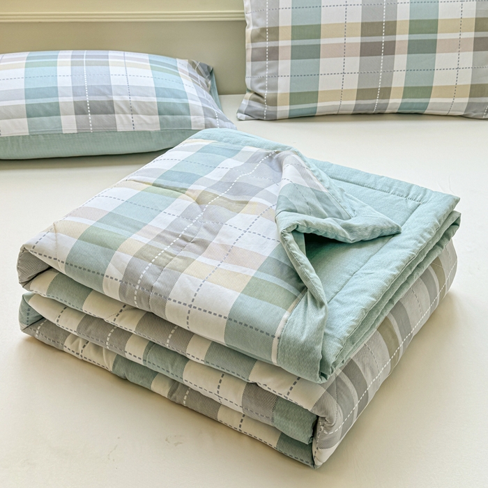 91家纺网 家纺一手货源 找家纺 憨豆家纺 2025新款双面全棉夏被可机洗小清新纯棉夏被薄被芯空调被子夏凉被 绿色格调