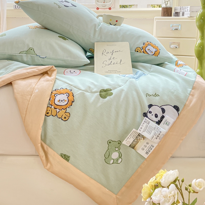 91家纺网 家纺一手货源 找家纺 憨豆家纺 2025新款双面全棉夏被可机洗小清新纯棉夏被薄被芯空调被子夏凉被 可爱乐园