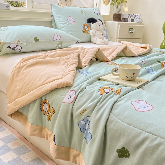 91家纺网 家纺一手货源 找家纺 憨豆家纺 2025新款双面全棉夏被可机洗小清新纯棉夏被薄被芯空调被子夏凉被 可爱乐园