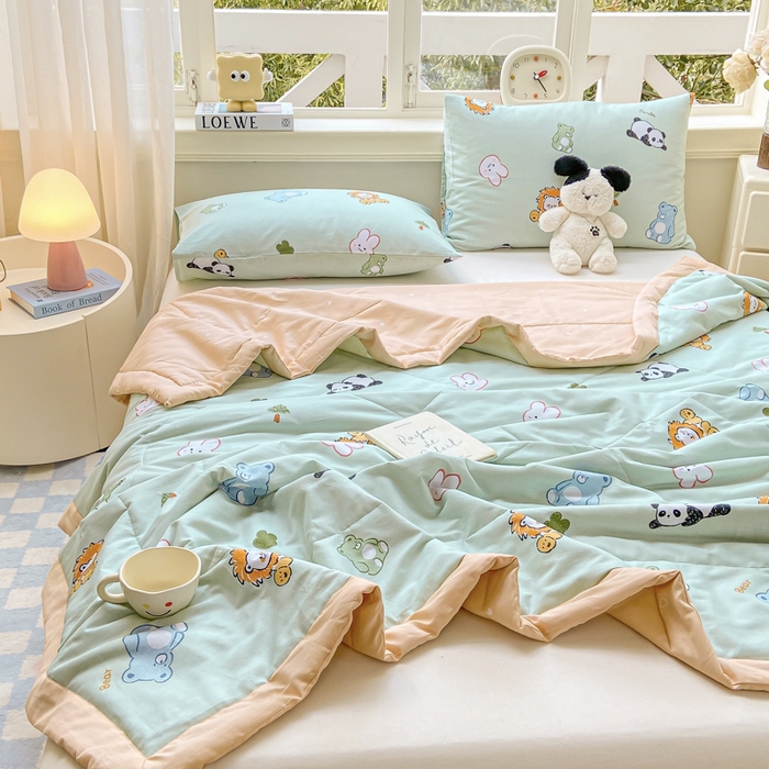 91家纺网 家纺一手货源 找家纺 憨豆家纺 2025新款双面全棉夏被可机洗小清新纯棉夏被薄被芯空调被子夏凉被 可爱乐园