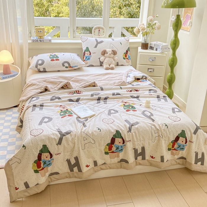 91家纺网 家纺一手货源 找家纺 憨豆家纺 2025新款双面全棉夏被可机洗小清新纯棉夏被薄被芯空调被子夏凉被 蒙奇奇-米