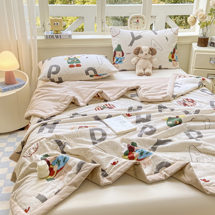 91家纺网 家纺一手货源 找家纺 憨豆家纺 2025新款双面全棉夏被可机洗小清新纯棉夏被薄被芯空调被子夏凉被 蒙奇奇-米