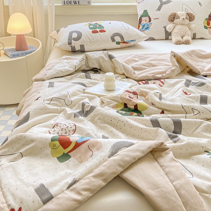 91家纺网 家纺一手货源 找家纺 憨豆家纺 2025新款双面全棉夏被可机洗小清新纯棉夏被薄被芯空调被子夏凉被 蒙奇奇-米