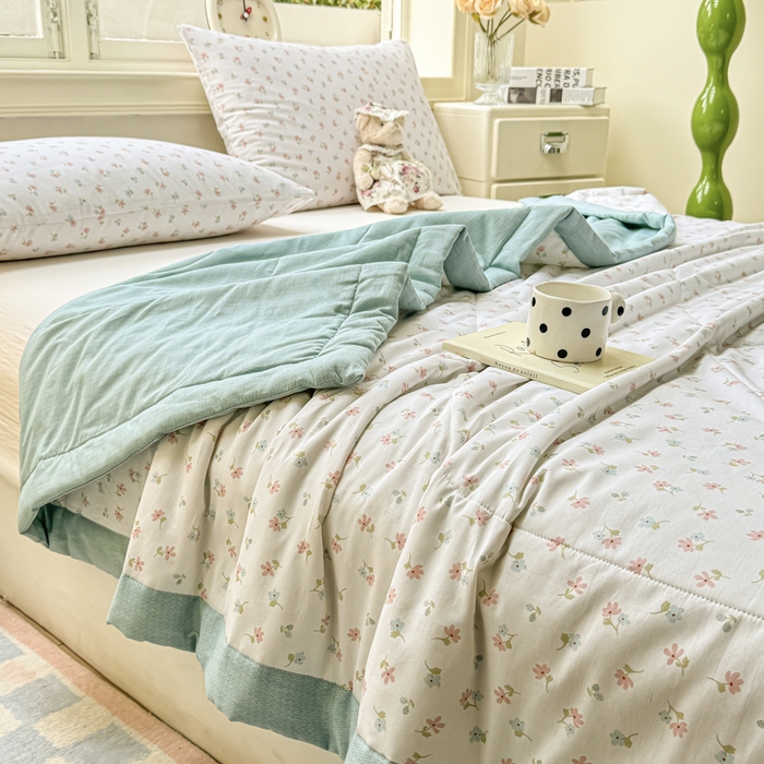 91家纺网 家纺一手货源 找家纺 憨豆家纺 2025新款双面全棉夏被可机洗小清新纯棉夏被薄被芯空调被子夏凉被 塞纳花园