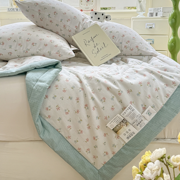 91家纺网 家纺一手货源 找家纺 憨豆家纺 2025新款双面全棉夏被可机洗小清新纯棉夏被薄被芯空调被子夏凉被 塞纳花园
