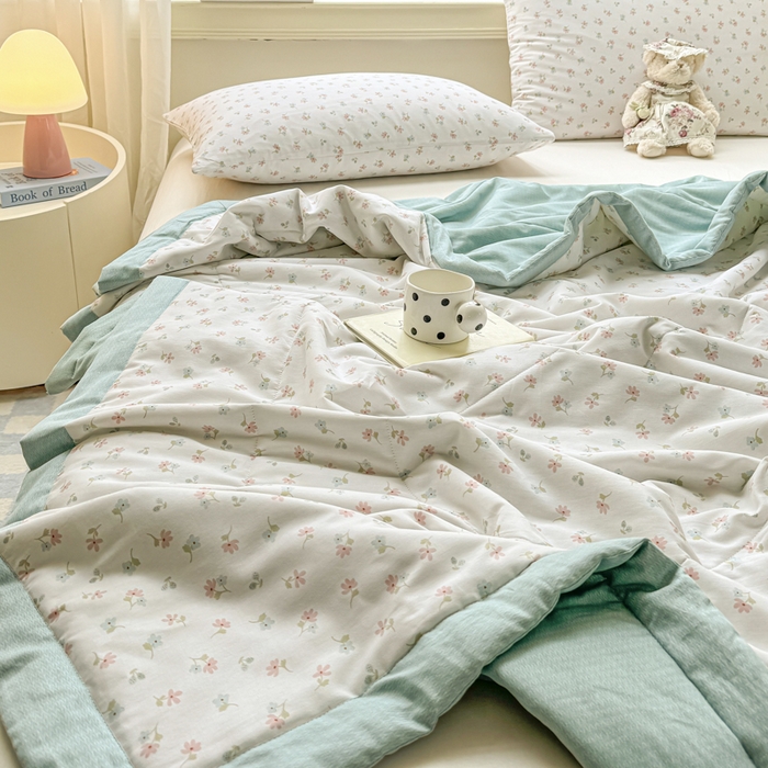 91家纺网 家纺一手货源 找家纺 憨豆家纺 2025新款双面全棉夏被可机洗小清新纯棉夏被薄被芯空调被子夏凉被 塞纳花园