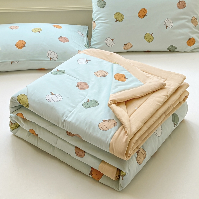 91家纺网 家纺一手货源 找家纺 憨豆家纺 2025新款双面全棉夏被可机洗小清新纯棉夏被薄被芯空调被子夏凉被 南瓜派对