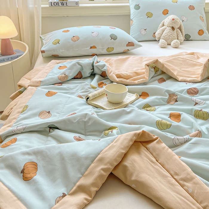 91家纺网 家纺一手货源 找家纺 憨豆家纺 2025新款双面全棉夏被可机洗小清新纯棉夏被薄被芯空调被子夏凉被 南瓜派对