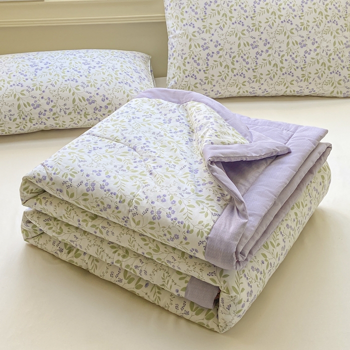 91家纺网 家纺一手货源 找家纺 憨豆家纺 2025新款双面全棉夏被可机洗小清新纯棉夏被薄被芯空调被子夏凉被 千野-紫