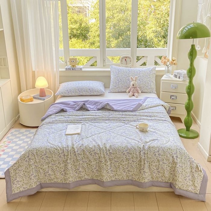 91家纺网 家纺一手货源 找家纺 憨豆家纺 2025新款双面全棉夏被可机洗小清新纯棉夏被薄被芯空调被子夏凉被 千野-紫