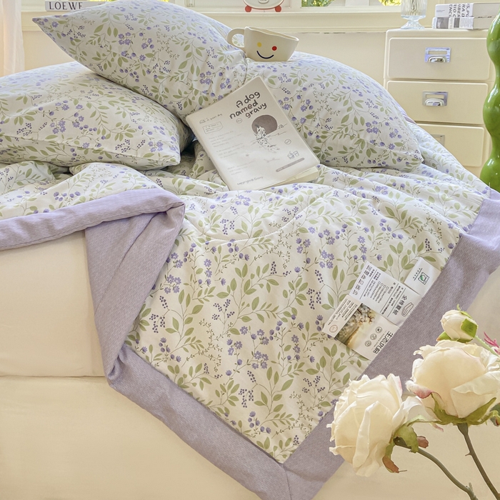 91家纺网 家纺一手货源 找家纺 憨豆家纺 2025新款双面全棉夏被可机洗小清新纯棉夏被薄被芯空调被子夏凉被 千野-紫