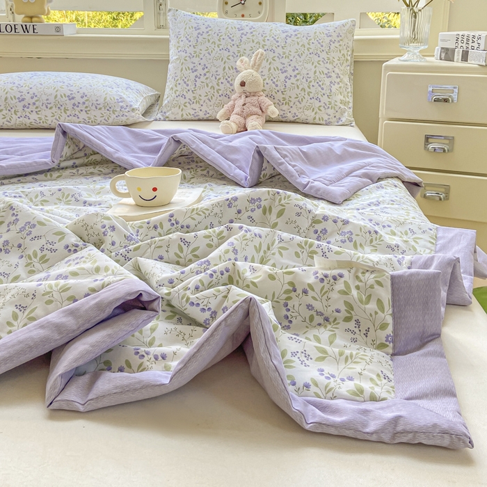 91家纺网 家纺一手货源 找家纺 憨豆家纺 2025新款双面全棉夏被可机洗小清新纯棉夏被薄被芯空调被子夏凉被 千野-紫