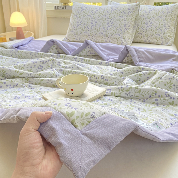 91家纺网 家纺一手货源 找家纺 憨豆家纺 2025新款双面全棉夏被可机洗小清新纯棉夏被薄被芯空调被子夏凉被 千野-紫
